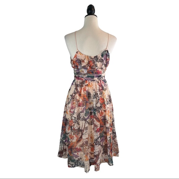 Anthropologie Maeve Mackenzie Spaghetti Strap Dress Floral Mesh Overlay, Size 0 - Picture 8 of 15